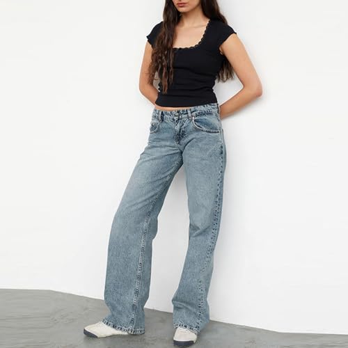 fanmpghleoo Baggy Low Rise Jeans for Woman Boyfriend Trendy Jeans Wide Leg Denim Pants Cowgirl Lounge Trousers with Pockets2