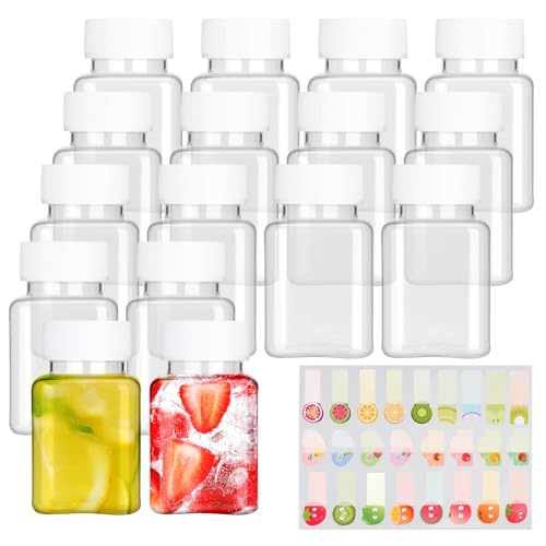 16 fles om te vullen, 100 ml plastic sapflessen, mini-flessen met stickers, herbruikbare drankflessen