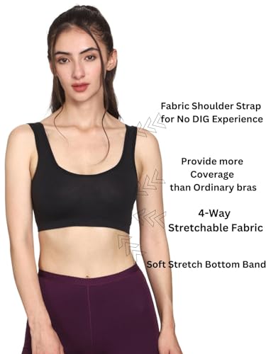 Image of Mysha Women's 100% Pure Cotton Stretchable Wireless Sports Bra - Soft, Breathable, Non-Padded & Seamless