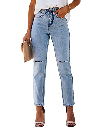 Lesore Womens Denim High Rise Ripped Distressed Stretchy Fall Winter Jeans Denims Jeans With Pockets Washed Blue 30 #TOP4