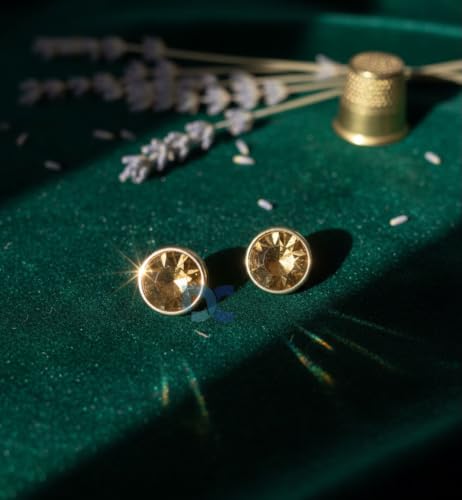 Image of Crystal Amber gold Rhinestone Buttons (Size-18L) for Sewing & Craft | Gold Rim Designer Button for Blouse, Kurti, Dresses, DIY Craft & Decorations | Pack of 12 | Shiny Diamond Cut for Women's Clothing