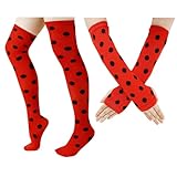 Junely Polka Dot Thigh High Socks Over the Knee Stockings Extra Long Halloween Cosplay Costume Accessories Gifts Red