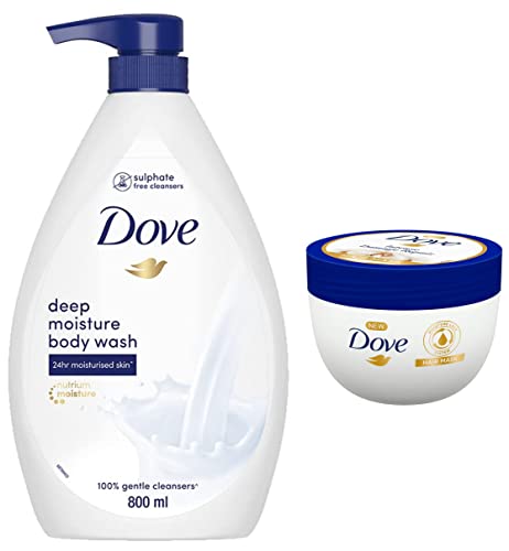 Image of Dove Intense Damage Repair Hair Mask for Dry & Rough Hair, 300ml & Dove Deeply Nourishing Body Wash, With Exfoliating Beads For Softer, Smoother Skin, 800 ml