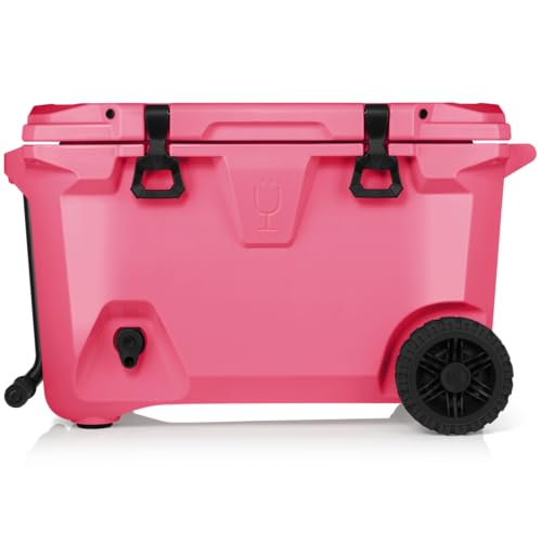 BrMate BrTank Wheeled Hard Cooler with Built-in 3-Gallon Drink Dispenser Tank & Tap | 7+ Day Ice Retention | Perfect for Beach Tailgating Camping Sports Games & More | 55qt (Neon Pink)