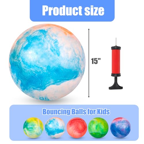 3 otters 5PCS Playground Balls, 15 Inches Marbleized Bouncy Balls Inflatable Kick Balls Dodge Balls with Pump, for Kids Toddlers Indoor Outdoor Sports Games Birthday Party Favors