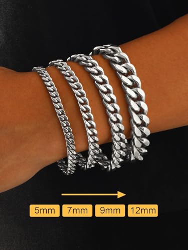 U7 Cuban Link Bracelets for Men Stainless Steel Wrist Bracelet Silver Black Gold Cuban Hand Chain Bracelet for Mens Women, 5/7/9/12mm Width, 7.5/8.3/9 Inch Length Classic Jewelry with Box Packed4