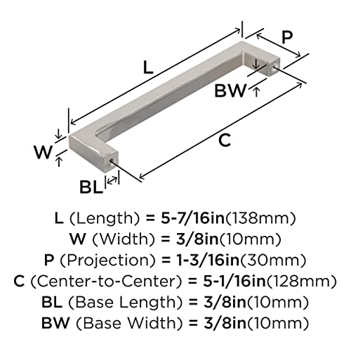 Image of Amerock | Cabinet Pull | Polished Nickel | 5-1 /16 inch (128 mm) Center to Center | Monument | 1 Pack | Drawer Pull | Drawer Handle | Cabinet Hardware