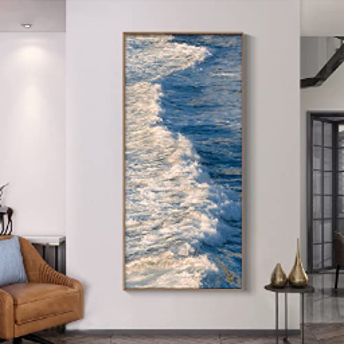 Tableau océan vagues pour une ambiance zen, grande toile de plage bleu mer 70x140 cm