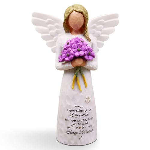 AUKEST Retirement Gift for Woman - Retirement Gifts for Women, Happy Retirement Decorations, Going Away Party Decorations, Retired Gifts for Women Coworkers - 5.1” Angel Figurine (Purple)