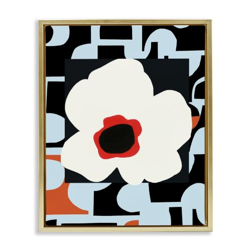 Stupell Industries Retro Floral Shapes Abstract Geometric Petals Silhouette, Design by Deborah Velasquez, 16 x 20, Gold Floater Framed