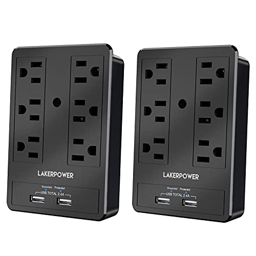 Multi Plug Outlet Extender Wall Mount, USB Wall Charger with Dual Ports(2.4A Total, Smart IC), Surge Protector 1875W, 1250J Protection, Outlet Splitter for Multi Devices, Dorm, Classroom, School Use