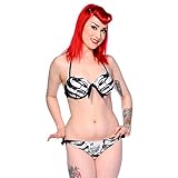 Banned Damen Rockabilly Neckholder Bikini Set Ribcage - Retro Skelett Brustkorb (L)