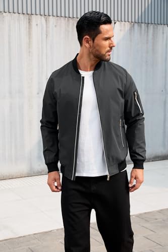 QTE Jacket for Men Fashion Windproof Bomber Jackets Coat Lightweight Casual Windbreaker Zip Up with Pocket2