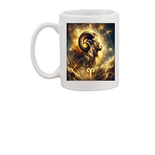 Tasse imprimée avec signe astrologique Bélier avec de fortes caractéristiques pour thé/café. L'image du signe astrologique sera imprimée sur un côté de la tasse, avec 6 des caractéristiques fortes de