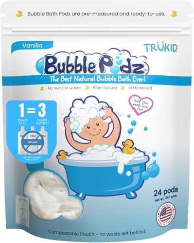TruKid Bubble Podz | Bubble Bath for Toddlers 1-3, Baby & Kids | Makes Big Bubbles, Balanced pH 7 Kids Bubble Bath Bomb, Vanilla Bubble Bath Kids, Baby Bubble Bath (24 Count (Pack of 1), Vanilla)