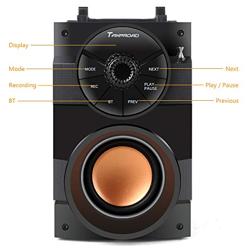 TAMPROAD Portable Bluetooth Speakers with woofer, FM Radio, LED Lights, EQ, Booming Bass, Bluetooth 5.0 Wireless Stereo Powerful Outdoor/Indoor Party Speakers for Home, Camping, Travel