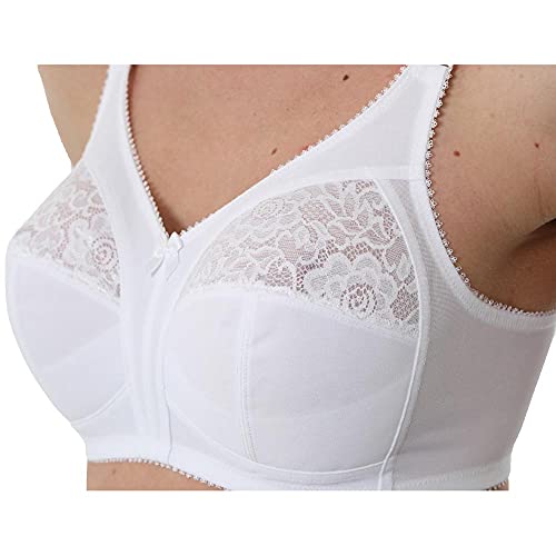 Gemm Ladies White Non Wired Lace Trim Plus Size Bra with Large Cup Sizes Full Firm Support (46 J, White) - Image 4