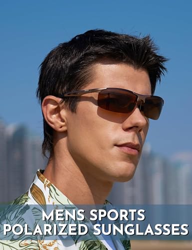 Image of BIRCEN Polarized Anti-Glare Sunglasses for Men: Lightweight Metal Wrap around Sun Glasses UV Protection for Driving Fishing