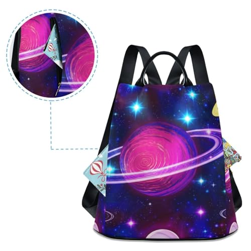 Mochila para mujer ligera Space Planets cómoda para el día a día con pompón 4