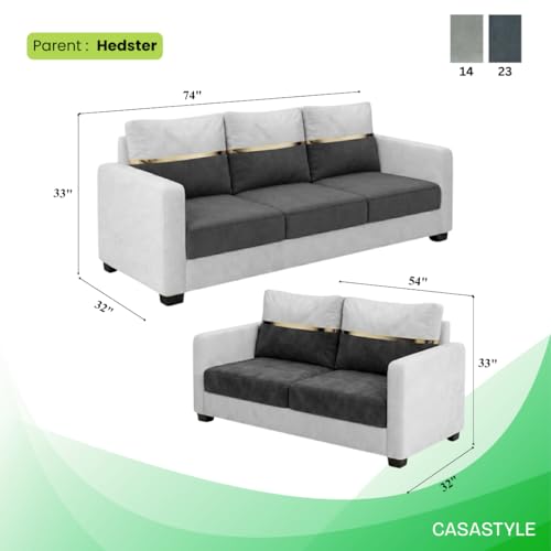 Image of FURNY Hedstor 3 Seater + 2 Seater Fabric Sofa Set (Light Gray-Dark Gray) with Velvet Finish | Durable Comfort | Ideal for Living Room
