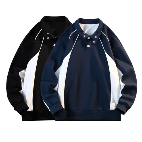 Polo décontracté pour homme pull haut ample à couleur contrastée - 5