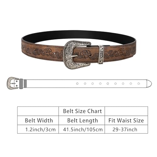 Image of Dubulle Womens Belt Chain Leather Belts Vintage Western Adjustable Elastic Double Buckle for Cowboy Pant Dress