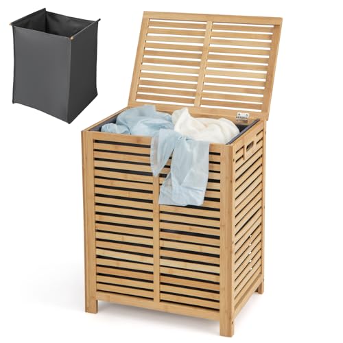 Multigot Bamboo Laundry Basket, Clothes Storage Hamper with Lid &...