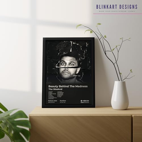 Image of BLINKART The Weekend - Beauty Behind The Madness Wall Photo Frames | Wall Art for Bedroom, Living Room, Studio or Office | Album Cover Print with Spotify Song Link QR Code | Gift for Fans - 8x12 In
