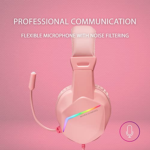 MARSGAMING MH122P Mars Gaming FRGB Over Ear Gaming Hoofdtelefoon met Microfoon, HiFi Geluid, Geluidsonderdrukking, Ultra Lichtgewicht, PS4 PS5 Xbox Switch Tablet Windows Mac, Roze - Afbeelding 7