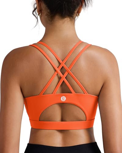 RUNNING GIRL Sports Bras for Women,Strappy Back Plus Size Bras Padded Workout Sports Bras Push up(WX2354 Vermillion Orange,3XL)