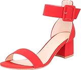 Maße: ca. 5 cm Blockabsatz Cambridge Select Damen-Sandalen mit einzelnem Band, übergroße Schnalle, Knöchelriemen, klobiger Block, niedriger Absatz, Grau (Rotes Nbpu), 38 EU