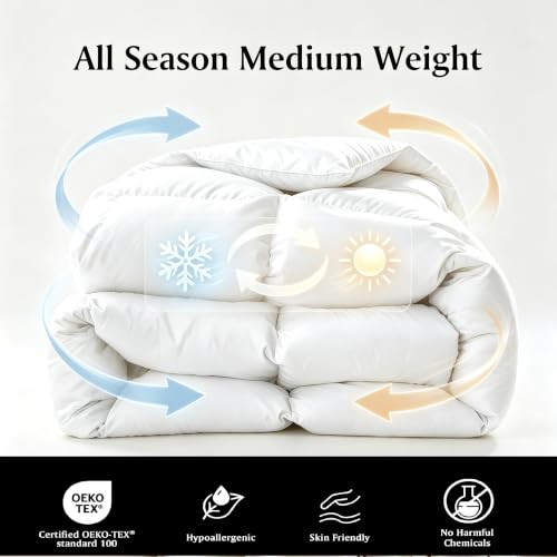 Image of Beautyrest All‑Season White Goose Feather Down Fiber Comforter Queen Size