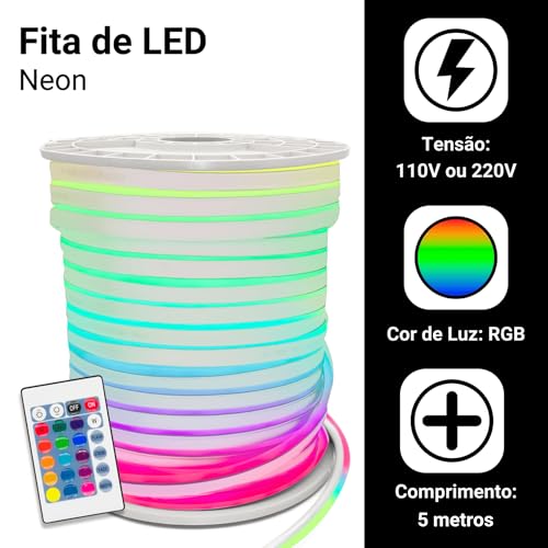 Fita Neon Led 5m Flexível + Fonte E Controle Rgb 110v/220v (RGB 220v)