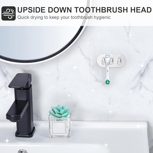 Toothbrush Holder, Electric Toothbrush Holder Wall Mounted, Anti-Rust Metal Toothbrush Head Holders for Bathroom, Self Adhesive Non Screw Tooth Brush Holder Organiser (Silver, Small)