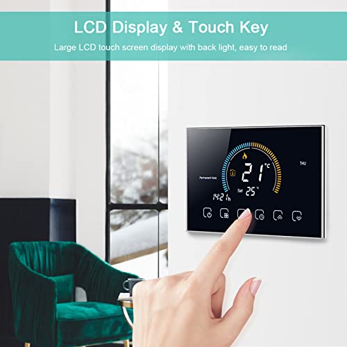 Smart Thermostat, Smart Thermostat Phone App Voice Control Boiler Heating, Thermostat Lcd Touch Screen Programmable Thermostat Ac 95‑240V Black #TOP6