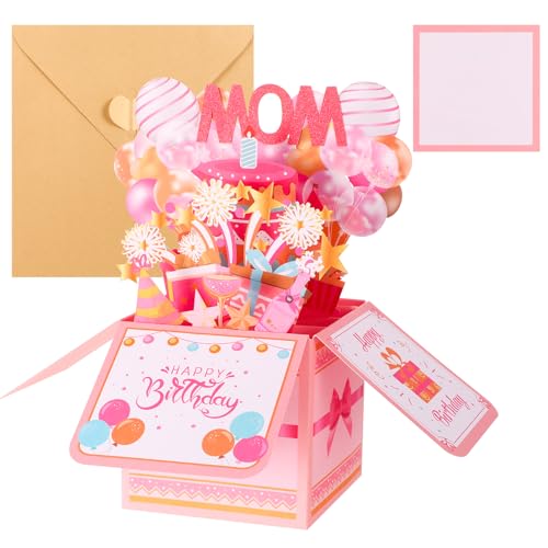 Happy Birthday Mom Pop Up Card,Personalized 3D Birthday Greeting Cards Gifts for Mom Mother Mam From Son Daughter