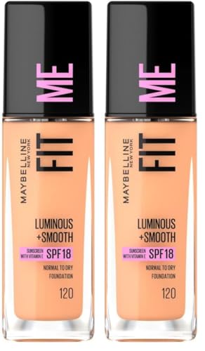 Maybelline New York Make Up, Fit Me! Foundation mit LSF18, Für makellose Haut, Alle Hauttypen, Nr. 120 Classic Ivory, 30 ml (Packung mit 2)