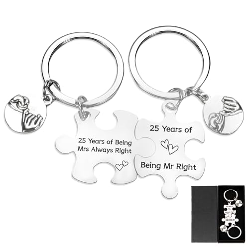 Anicy Personalisierte Silberhochzeit Geschenke Schlüsselanhänger - Paar Geschenke für Beide Partner, Jahrestag Geschenk für Ihn Sie, Puzzle Schlüsselanhänger