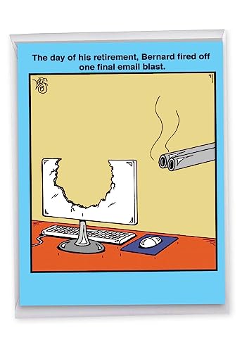 NobleWorks Jumbo Funny Retirement Greeting Card 8.5 x 11 Inch with Envelope (1 Pack) Jumbo Co-Worker, Good Luck Email Blast J2636RTG