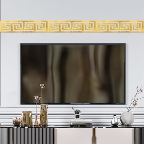 Image of HASTHIP 12Pcs Golden Decorative Mirror Stickers for Wall, Geometric Acrylic Wall Border Stickers, Versatile Mirror Frame Decor for Bedroom Bathroom Living Room Background Decor, 7.87x1.96 Inches