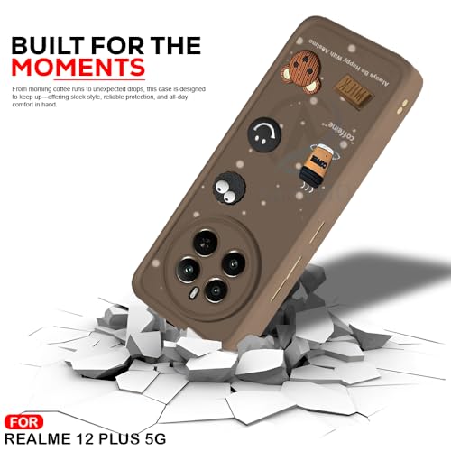 Image of AESTMO Back Case Cover for Realme 12 Plus / P1 / Narzo 70 /70 Pro 5G | Cute Fun Cartoon 3D Ball | Coffee Silicone Case | Full Body Protection | Camera Protection Back Cover (Brown)