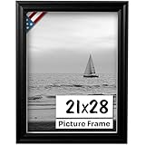 US Art 21x28 Black Picture Frame .75' Inch Wide - Handmade Solid Wood Frames with Preinstalled Hangers and UV Blocking Plexiglass Frames