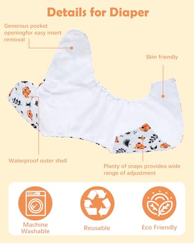 babygoal Large Cloth Diapers Pack of 13 for 3-5 Year Toddlers, Cloth Diaper Covers 6 Pack with 6pcs Inserts and Wet Bag, Reusable Washable & Waterproof 6ZFB12-ZMB-B