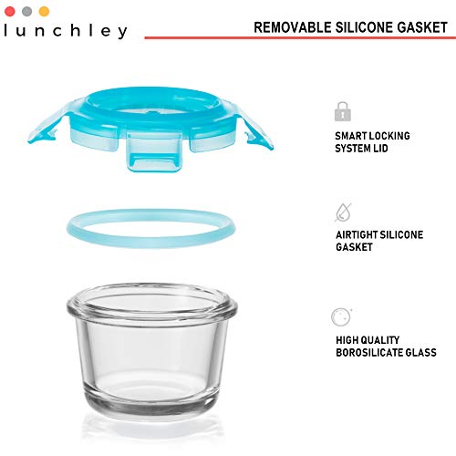 Lunchley Glass Food Storage Container 4 Oz | Set Of 12 | Small Food Jars With Airtight Bpa Free Plastic Lids | For Food Portion, Dips, Sauces & Overnight Oats | Freezer, Microwave & Dishwasher Safe #TOP3