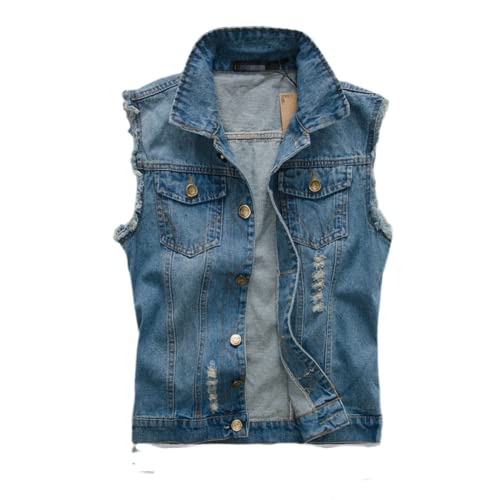 IFIKK Veste En Jean Avec Patch Pour Homme - Gilet De Moto Personnalisé De Grande Taille Pour Homme (BV13,L,L)