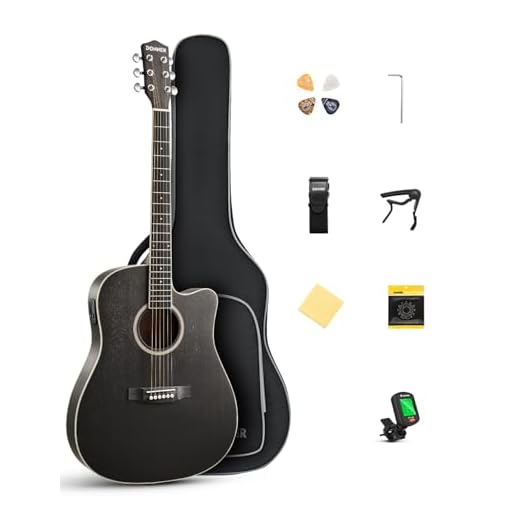 Donner 41-Inch Acoustic Electric Guitar Kit for Beginners, Full Size with Capo, Picks, Tuner, Strings, Strap - Black