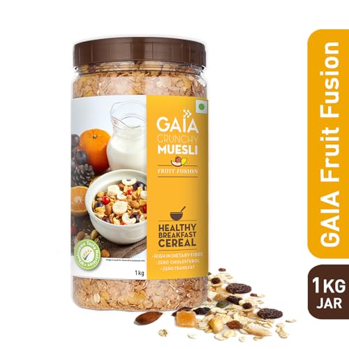 Image of Gaia Crunchy Muesli - Fruit Fusion, 1kg | High-Fiber, Multigrain Breakfast Cereal | Enriched with Real Dried Fruits | Source of Protein, Iron & Antioxidants | Ideal for Weight Watchers & Healthy Lifestyle