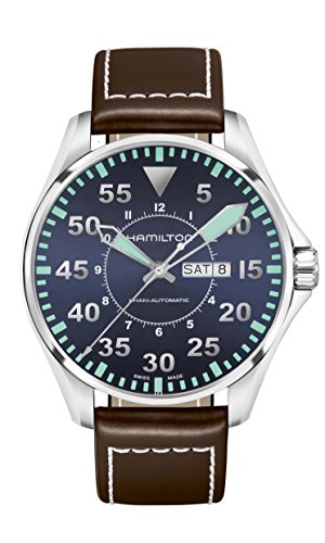 Preisvergleich Produktbild Hamilton Herrenarmbanduhr H64715545 mit Quarzuhrwerk, batteriebetrieben, aus Stahl, Ziffernblatt schwarz, Lederarmband