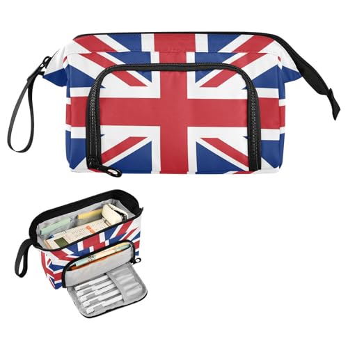 Reiacy Grande trousse à crayons avec poignée, motif drapeau de l'Angleterre, idéale pour les voyages, l'école, le bureau