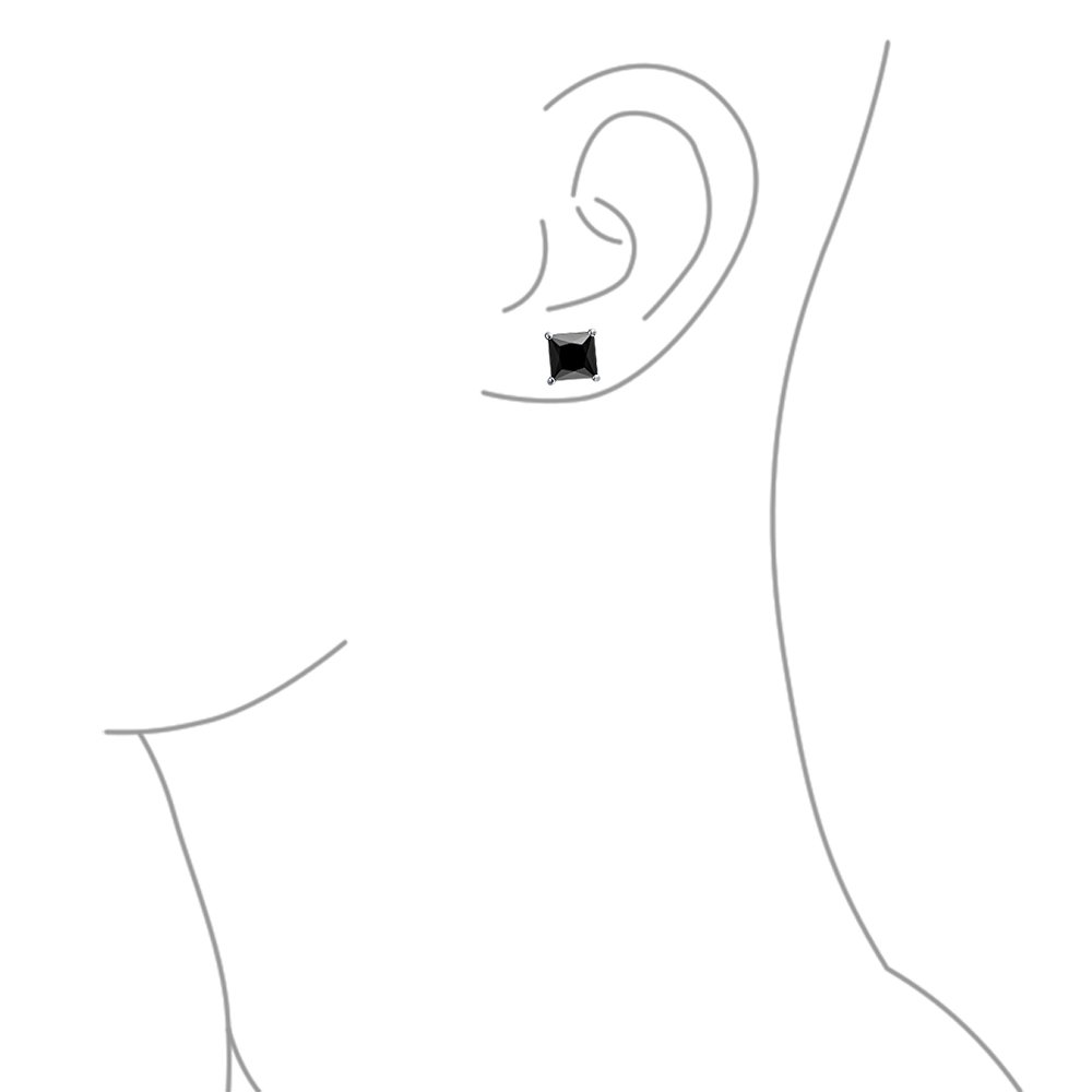 Juego de dos aretes de hombre con circonita cúbica negra cuadrada de 1CTW, corte princesa AAA CZ, chapados en oro y plata de ley .925, 7MM.